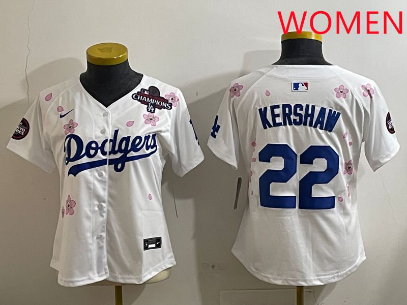 Women Los Angeles Dodgers #22 Kershaw White Sakura Edition 2025 Nike MLB Jersey style 5